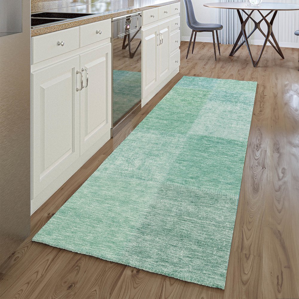 Premium Machine Washable Mayfield AMF664 Teal 2'3" x 7'6" Runner Rug. Picture 5