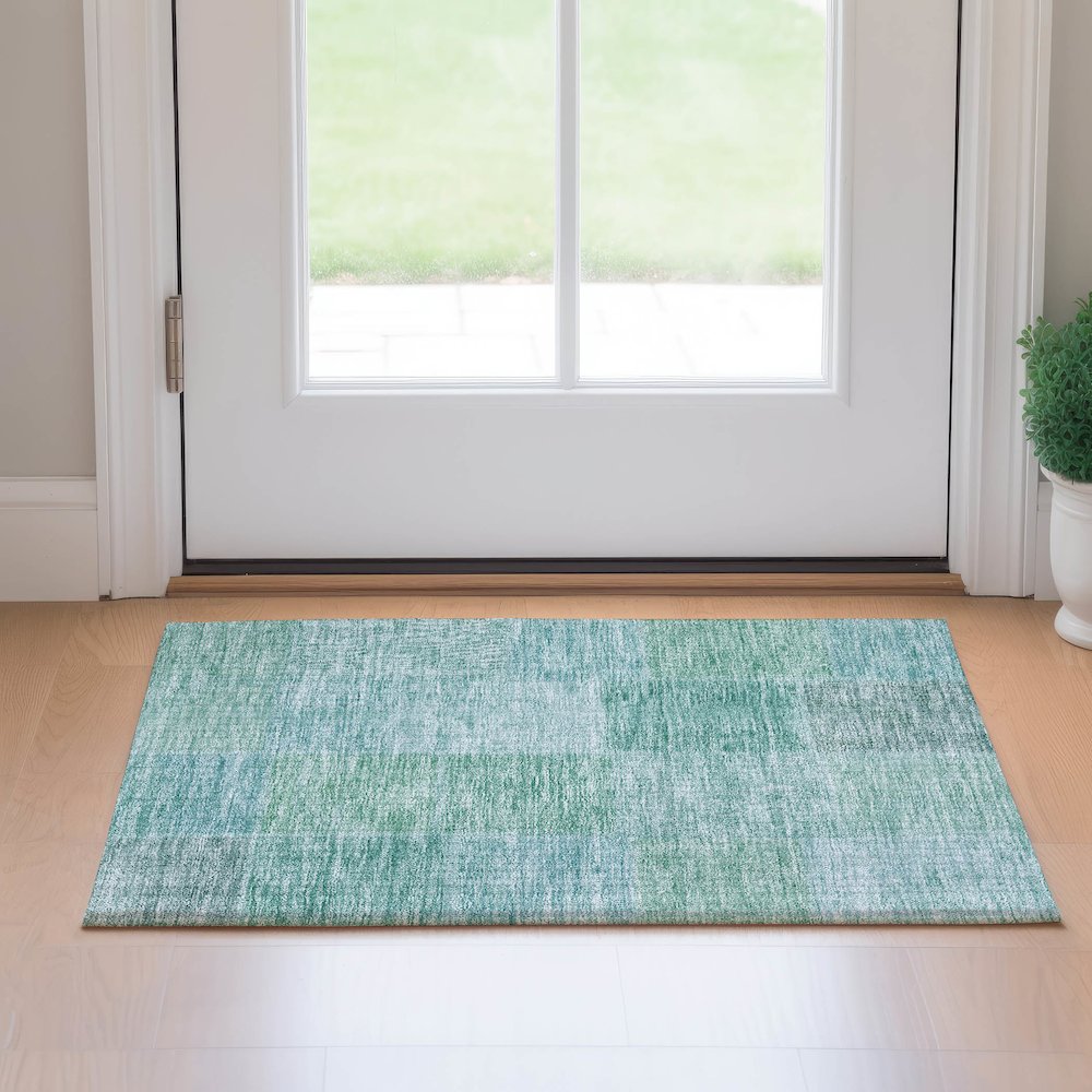 Premium Machine Washable Mayfield AMF664 Teal 1'8" x 2'6" Rug. Picture 5