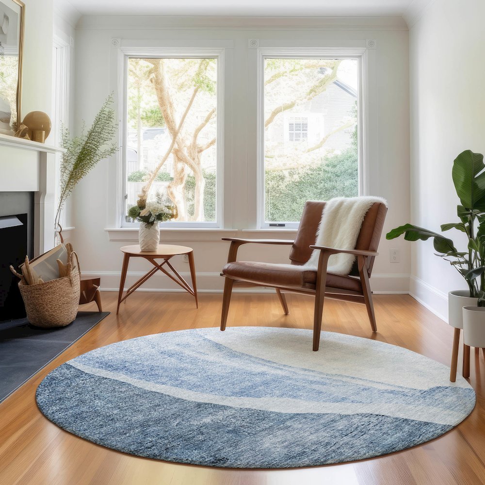 Premium Machine Washable Mayfield AMF667 Blue 8' x 8' Round Rug. Picture 5