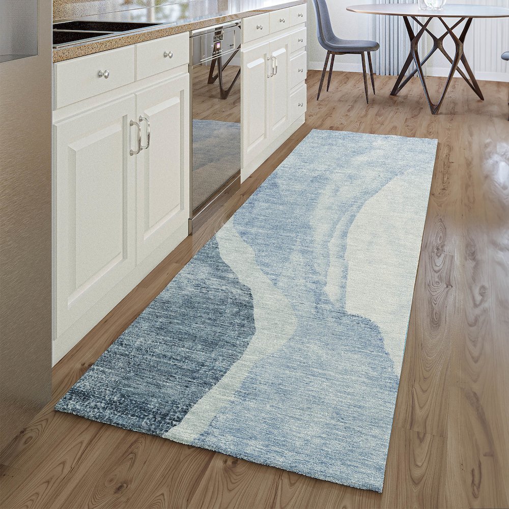 Premium Machine Washable Mayfield AMF667 Blue 2'3" x 7'6" Runner Rug. Picture 5