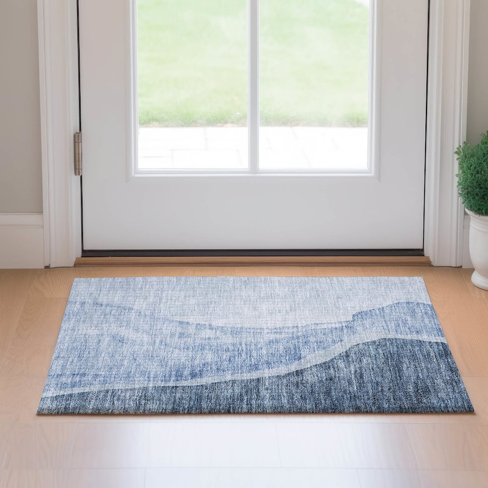 Premium Machine Washable Mayfield AMF667 Blue 1'8" x 2'6" Rug. Picture 5