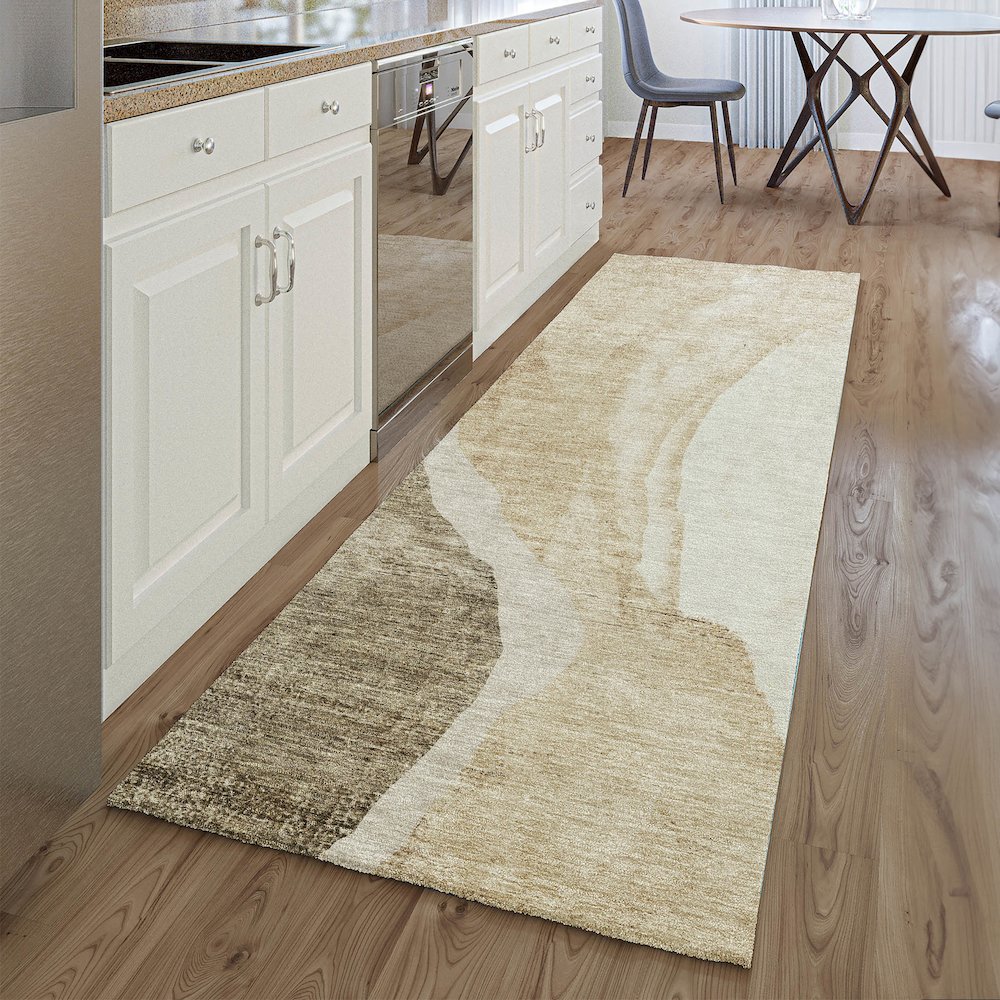 Premium Machine Washable Mayfield AMF667 Brown 2'3" x 7'6" Runner Rug. Picture 5