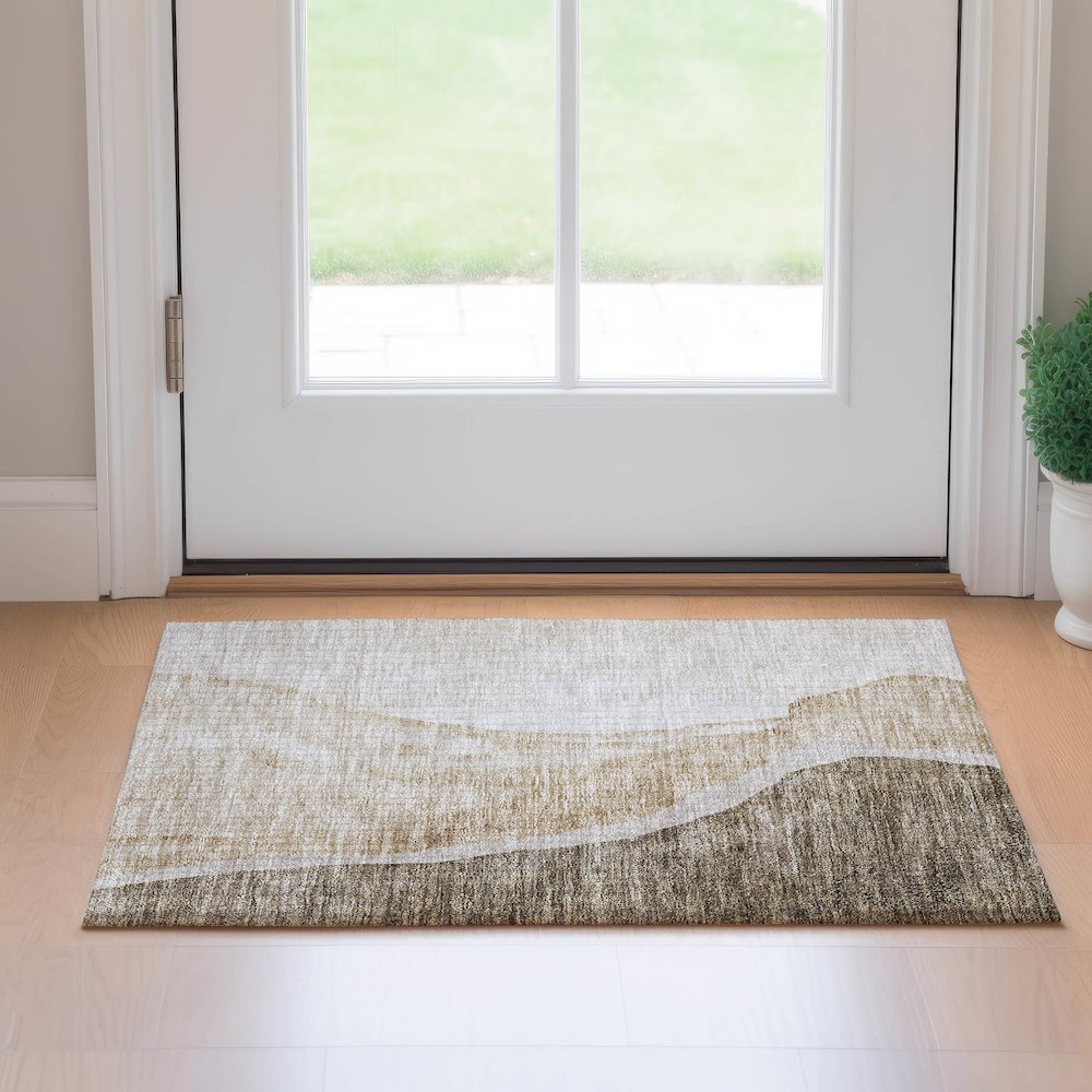 Premium Machine Washable Mayfield AMF667 Brown 1'8" x 2'6" Rug. Picture 5