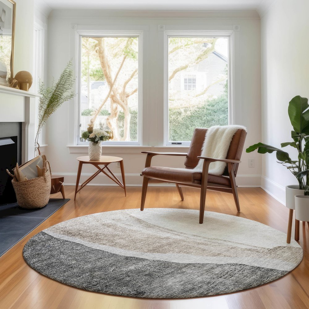 Premium Machine Washable Mayfield AMF667 Charcoal 8' x 8' Round Rug. Picture 5