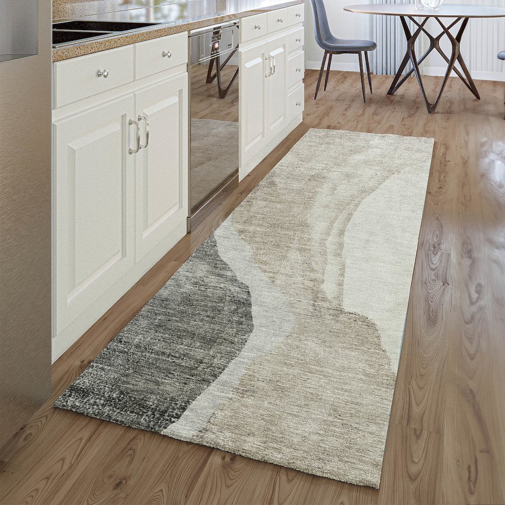 Premium Machine Washable Mayfield AMF667 Charcoal 2'3" x 7'6" Runner Rug. Picture 5
