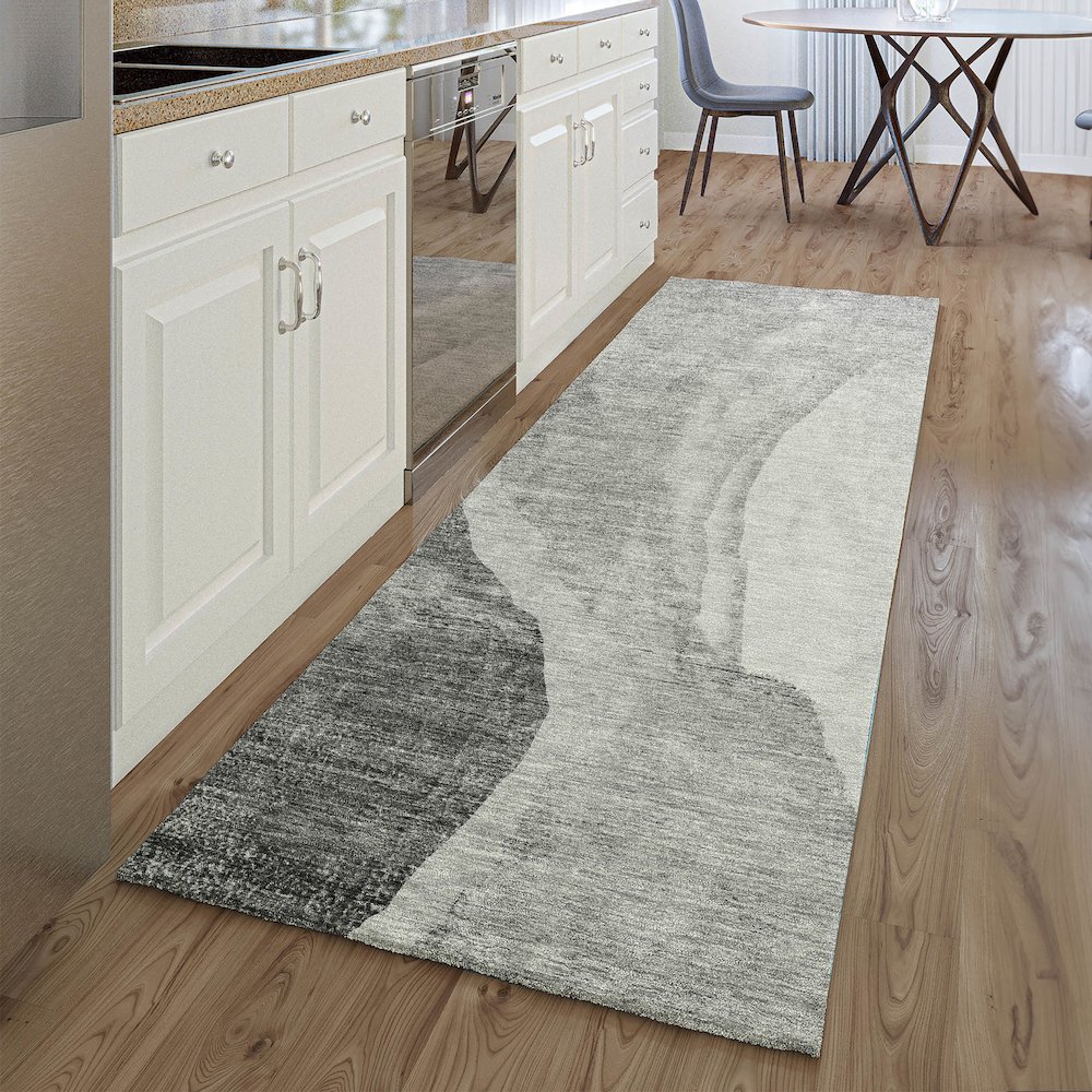 Premium Machine Washable Mayfield AMF667 Gray 2'3" x 7'6" Runner Rug. Picture 5