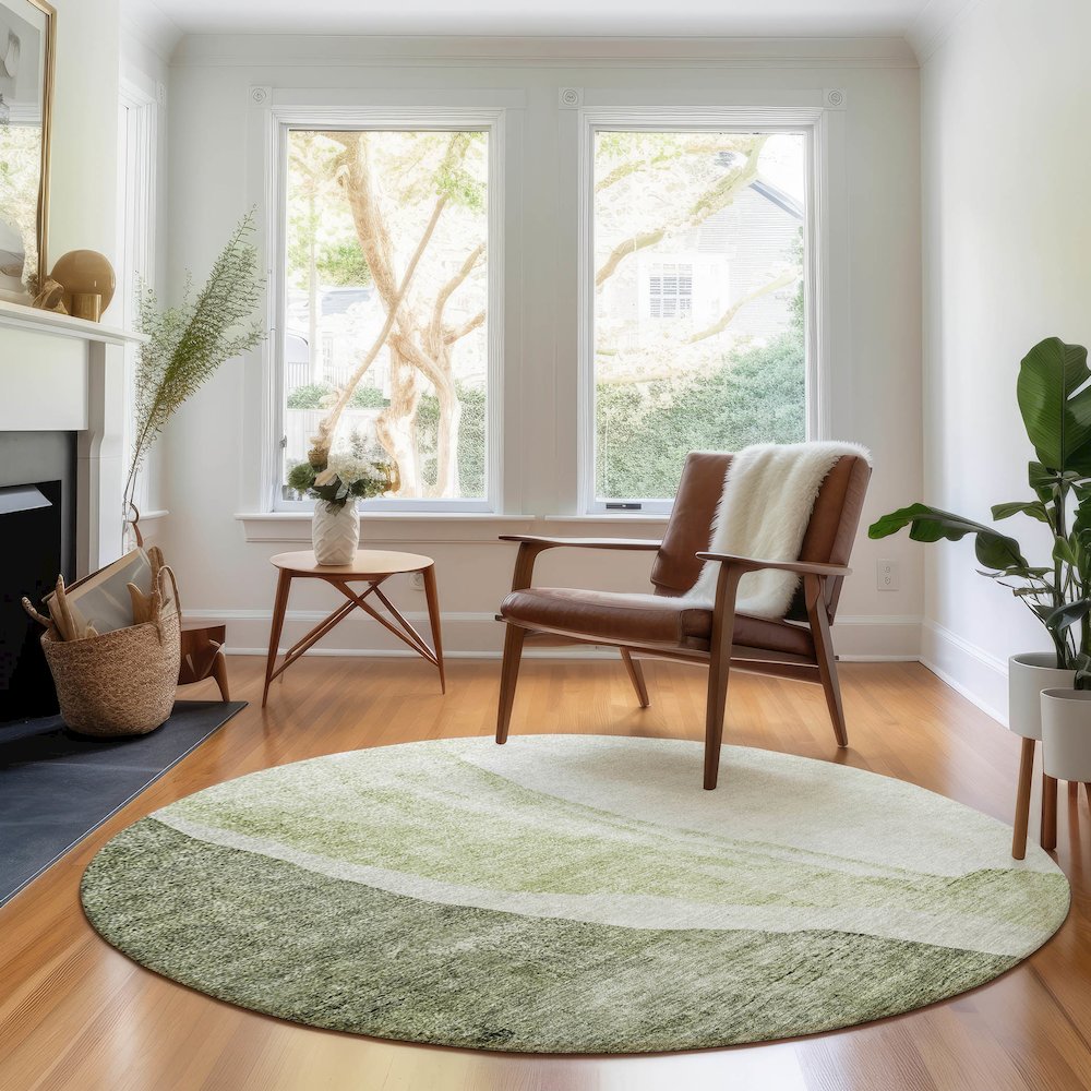 Premium Machine Washable Mayfield AMF667 Olive 8' x 8' Round Rug. Picture 5