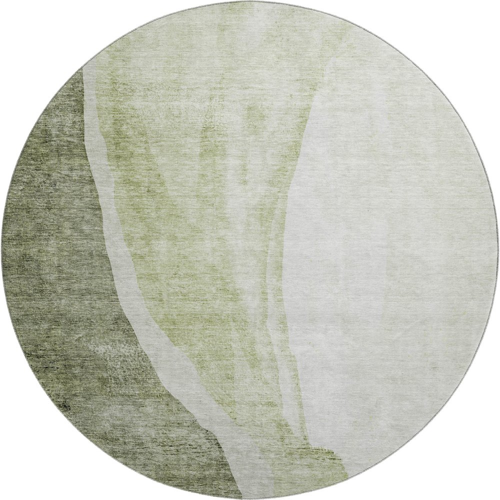 Premium Machine Washable Mayfield AMF667 Olive 8' x 8' Round Rug. Picture 1