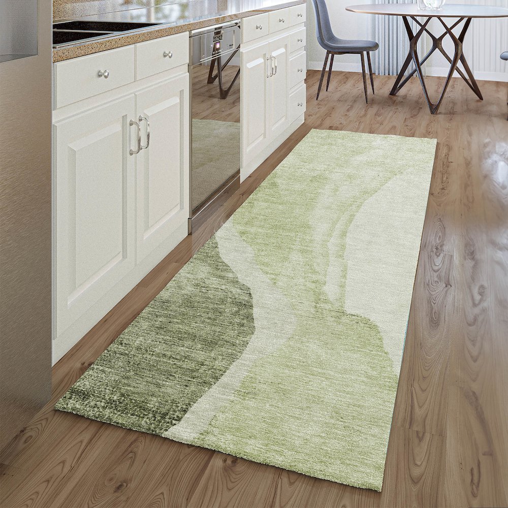 Premium Machine Washable Mayfield AMF667 Olive 2'3" x 7'6" Runner Rug. Picture 5