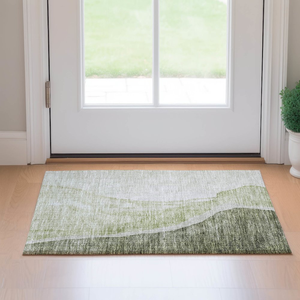 Premium Machine Washable Mayfield AMF667 Olive 1'8" x 2'6" Rug. Picture 5
