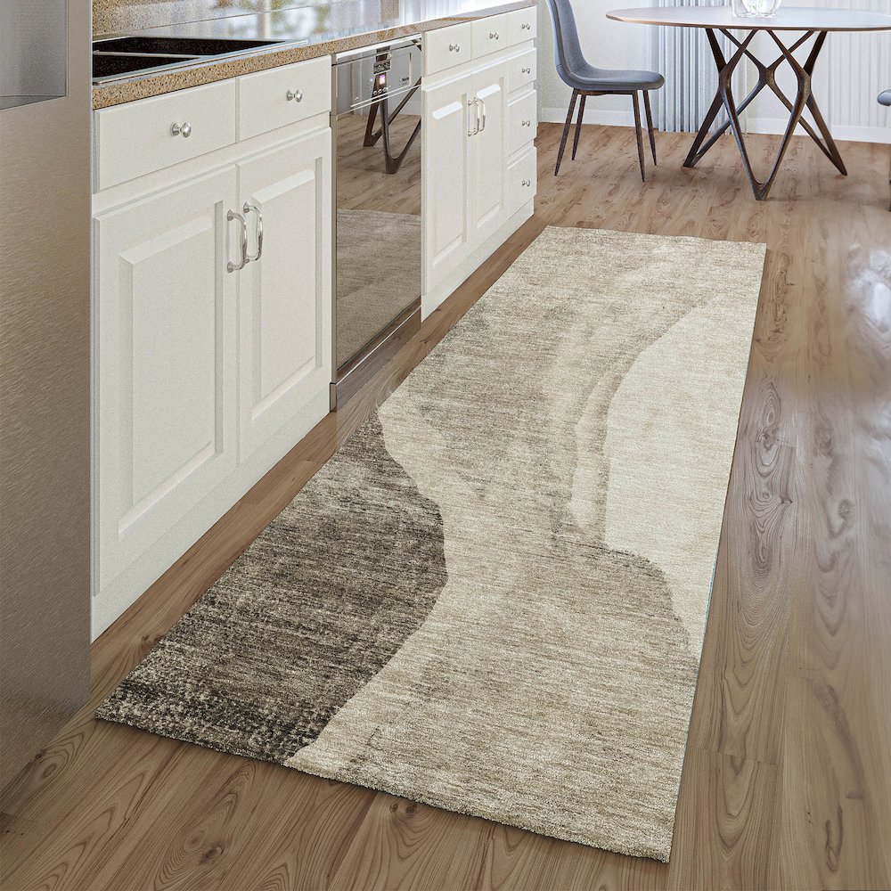 Premium Machine Washable Mayfield AMF667 Taupe 2'3" x 7'6" Runner Rug. Picture 5