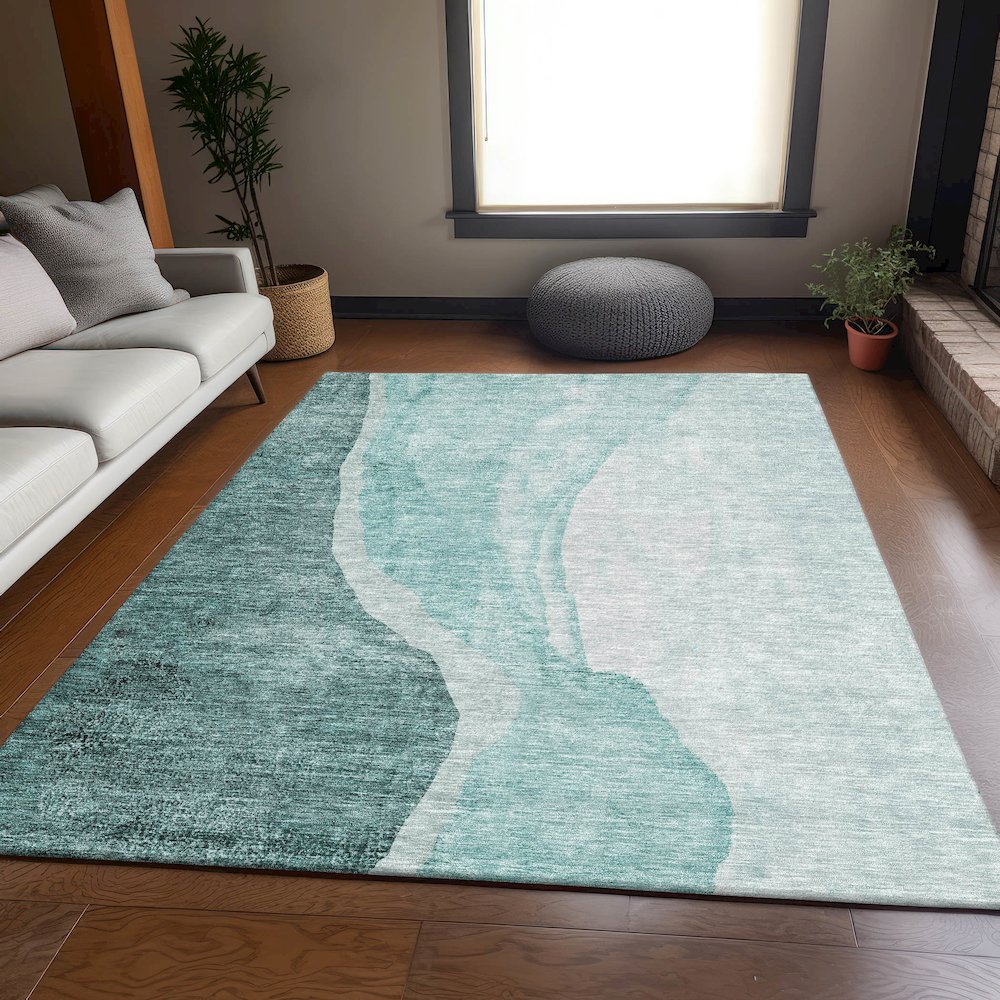 Premium Machine Washable Mayfield AMF667 Teal 2'6" x 3'10" Rug. Picture 5