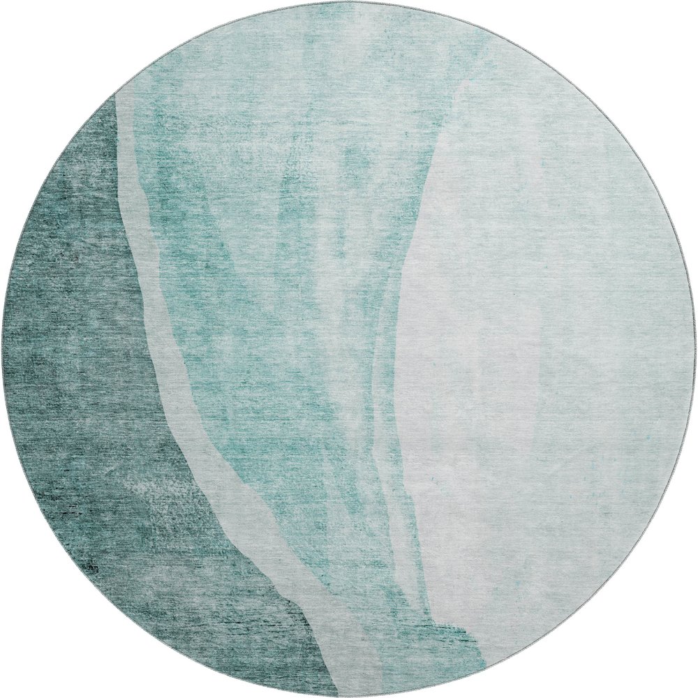 Premium Machine Washable Mayfield AMF667 Teal 8' x 8' Round Rug. Picture 1
