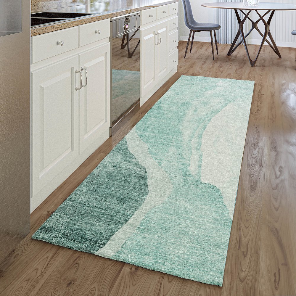Premium Machine Washable Mayfield AMF667 Teal 2'3" x 7'6" Runner Rug. Picture 5