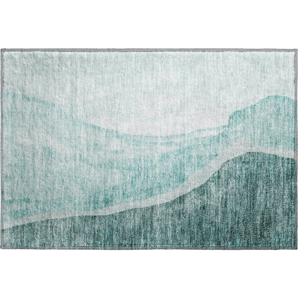Premium Machine Washable Mayfield AMF667 Teal 1'8" x 2'6" Rug. Picture 1