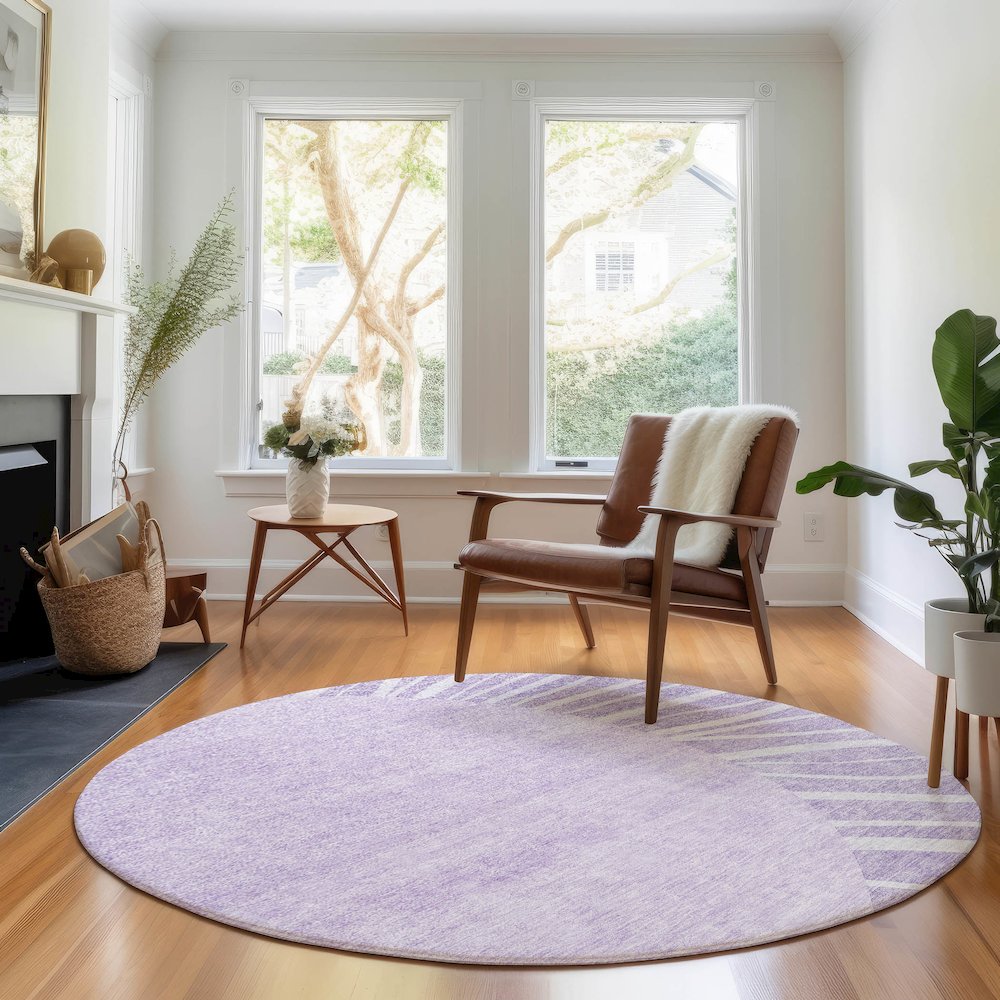 Premium Machine Washable Mayfield AMF668 Lavender 8' x 8' Round Rug. Picture 5