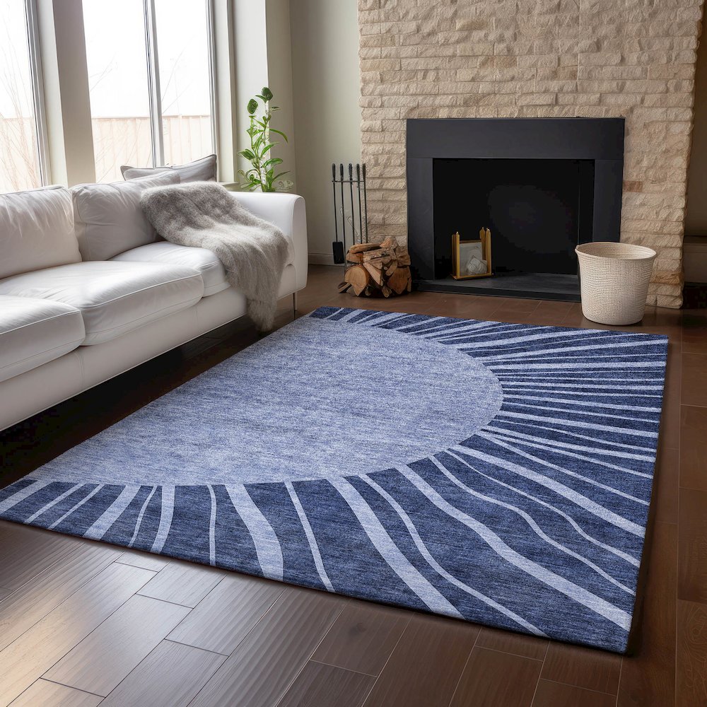 Premium Machine Washable Mayfield AMF668 Navy 2'6" x 3'10" Rug. Picture 6