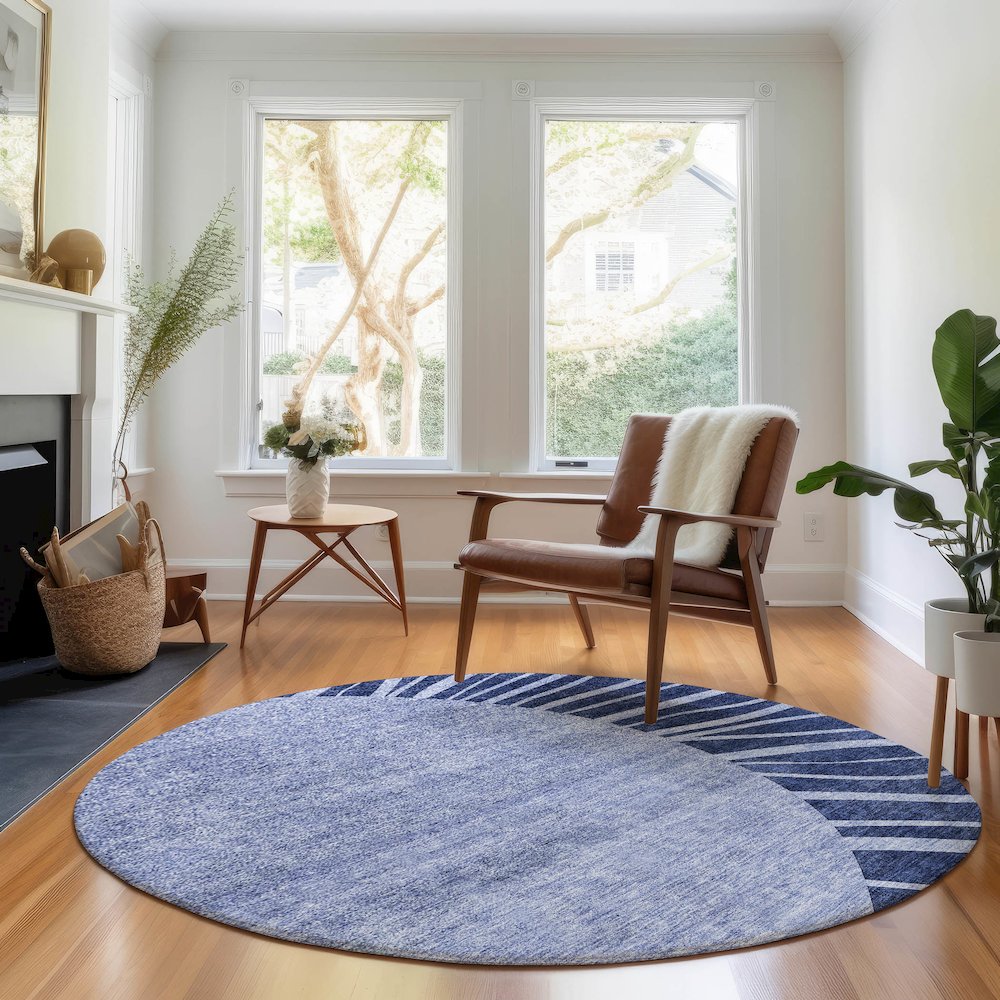 Premium Machine Washable Mayfield AMF668 Navy 8' x 8' Round Rug. Picture 5