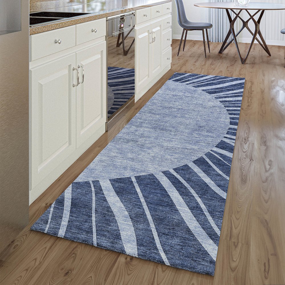 Premium Machine Washable Mayfield AMF668 Navy 2'3" x 7'6" Runner Rug. Picture 5