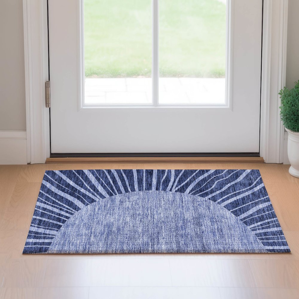 Premium Machine Washable Mayfield AMF668 Navy 1'8" x 2'6" Rug. Picture 5