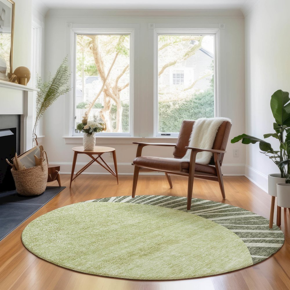 Premium Machine Washable Mayfield AMF668 Olive 8' x 8' Round Rug. Picture 5