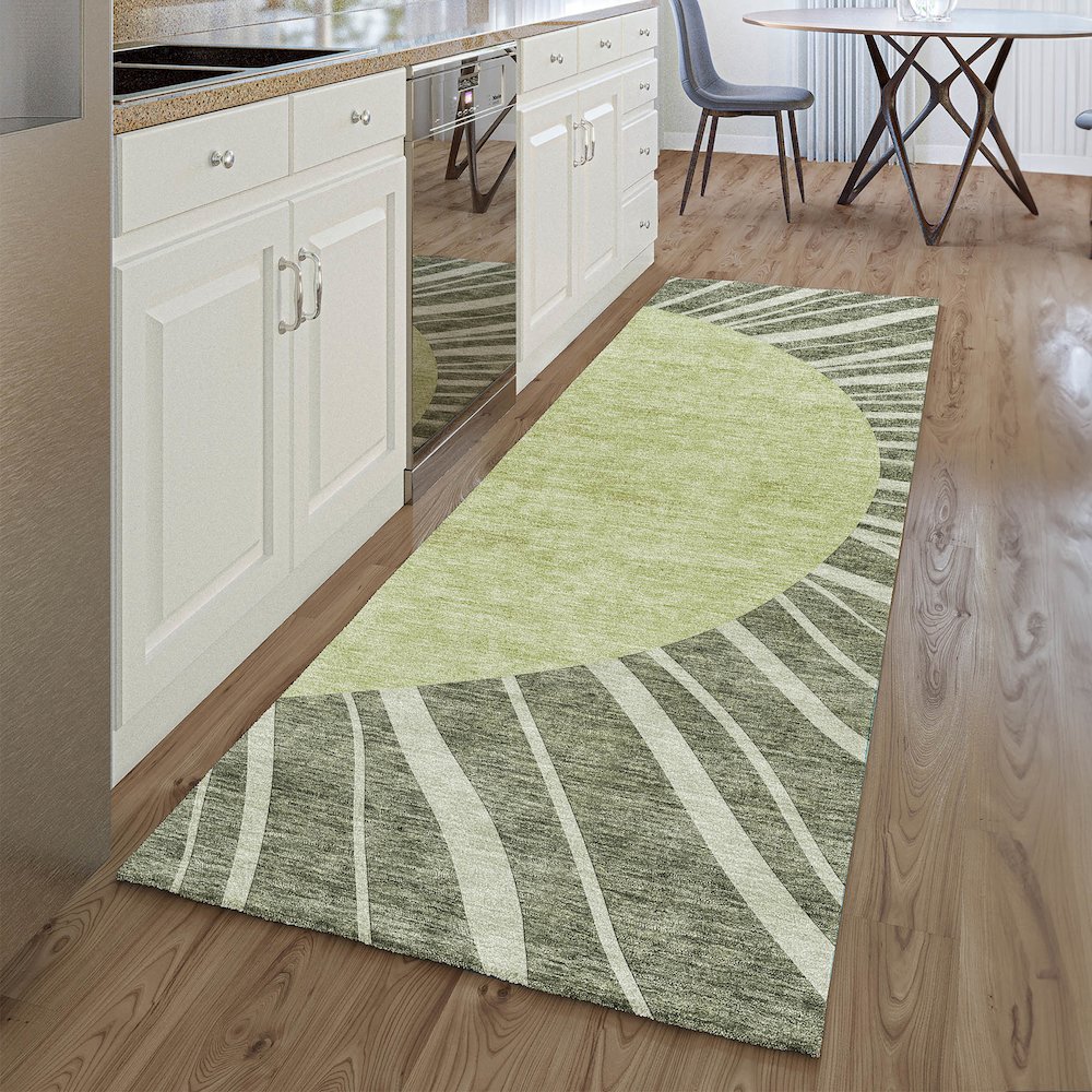 Premium Machine Washable Mayfield AMF668 Olive 2'3" x 7'6" Runner Rug. Picture 5