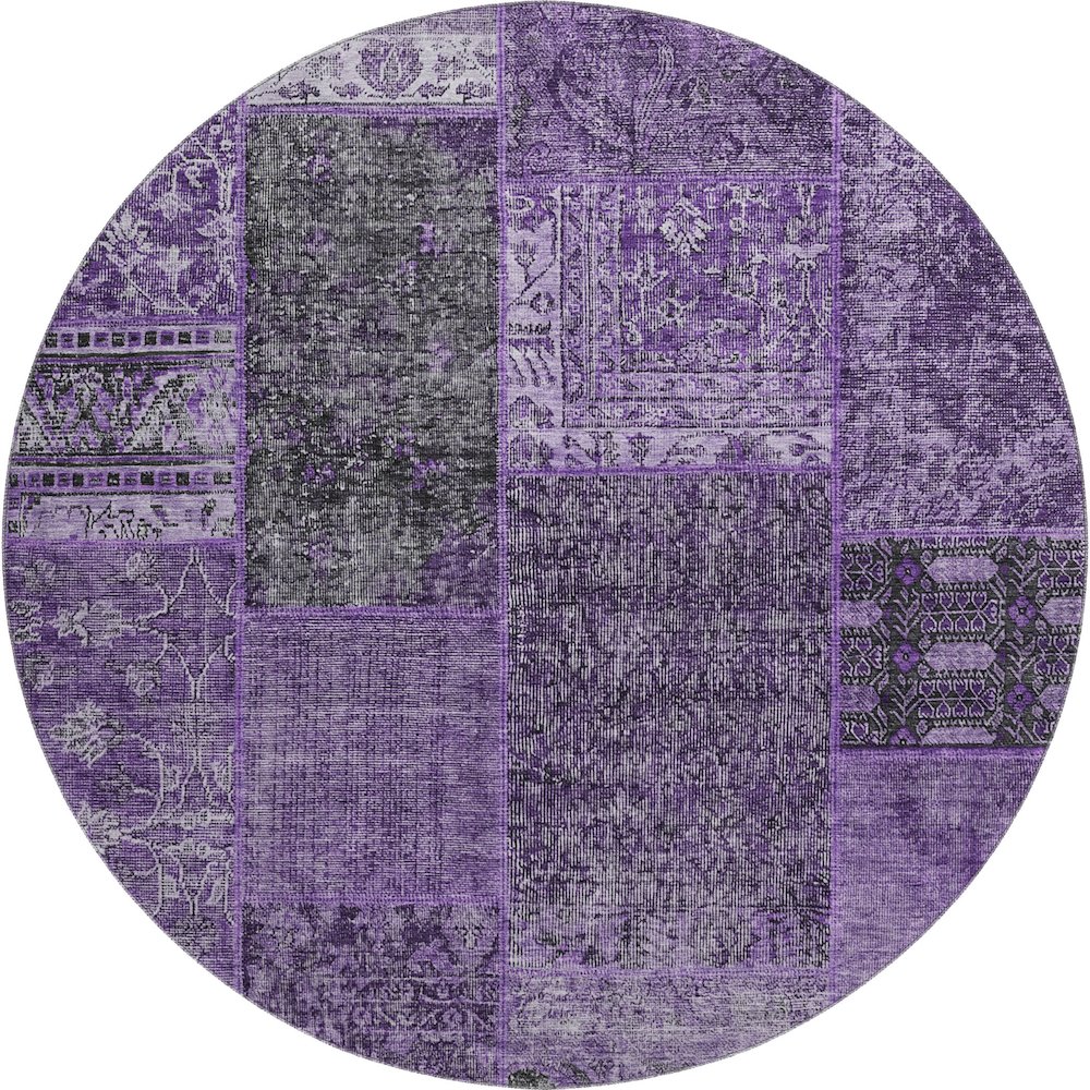 Premium Machine Washable Mayfield AMF669 Eggplant 8' x 8' Round Rug. Picture 1
