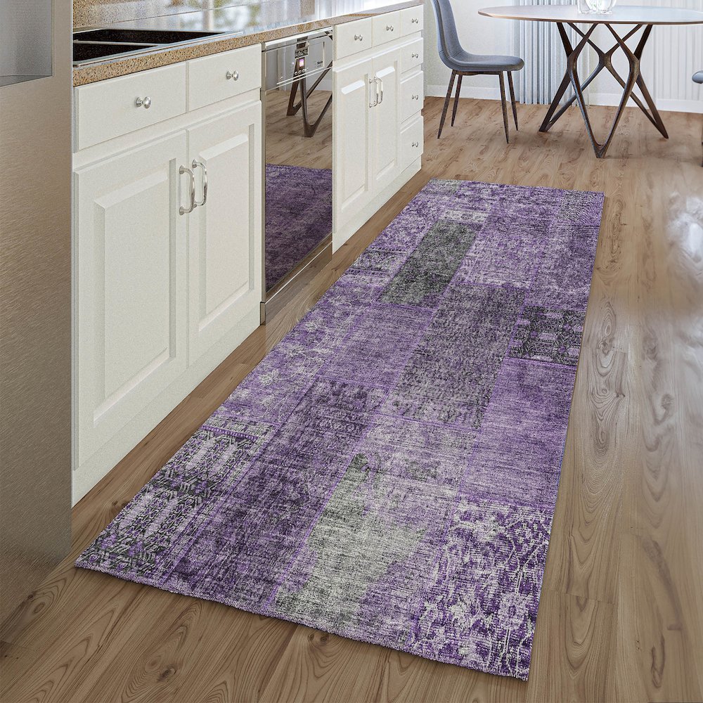 Premium Machine Washable Mayfield AMF669 Eggplant 2'3" x 7'6" Runner Rug. Picture 5