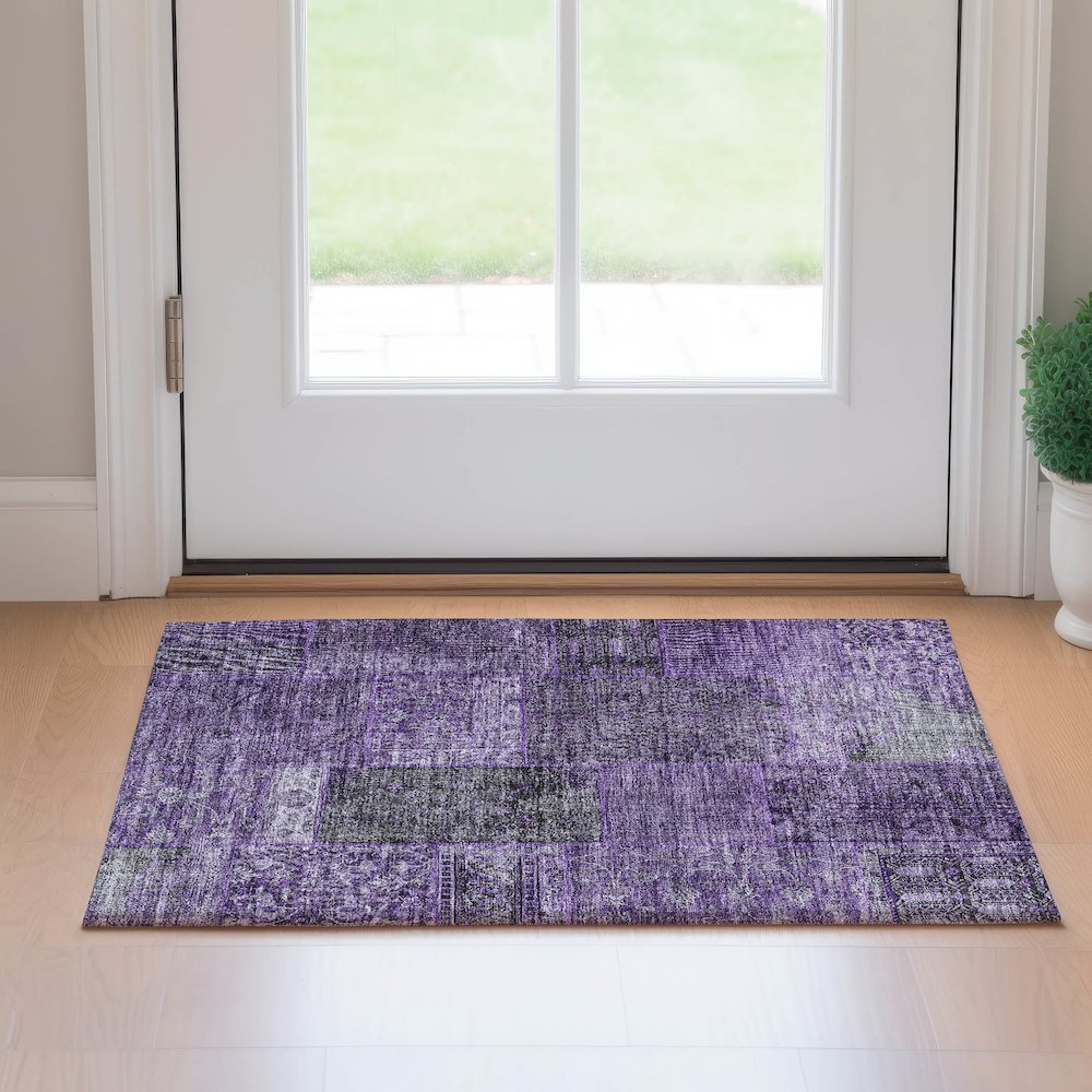 Premium Machine Washable Mayfield AMF669 Eggplant 1'8" x 2'6" Rug. Picture 5
