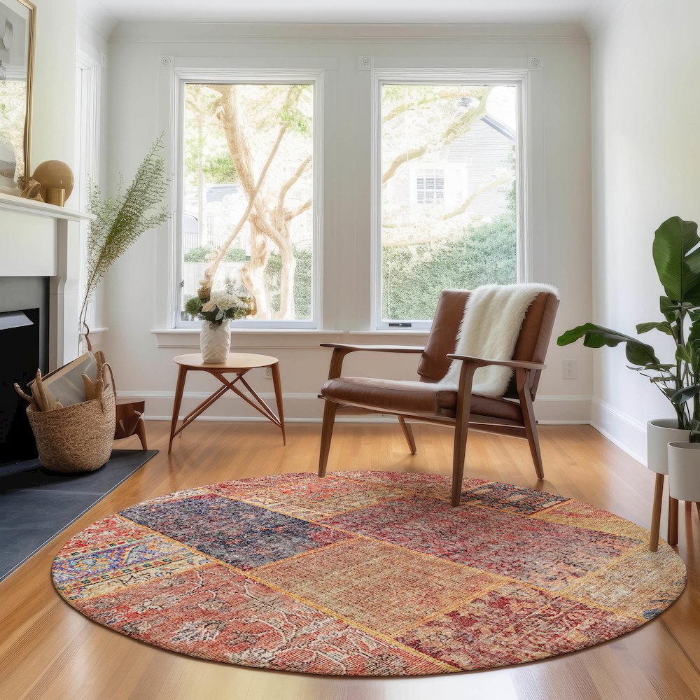 Premium Machine Washable Mayfield AMF669 Red 8' x 8' Round Rug. Picture 5