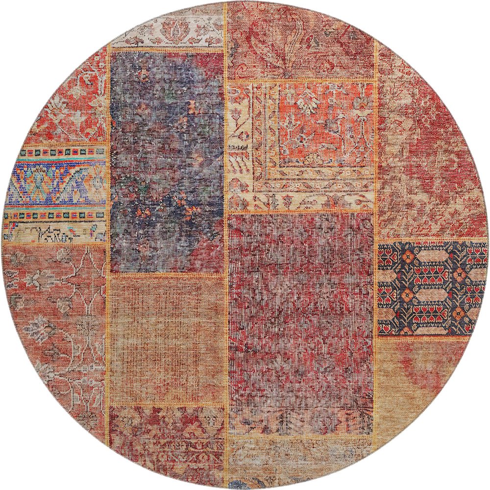 Premium Machine Washable Mayfield AMF669 Red 8' x 8' Round Rug. Picture 1