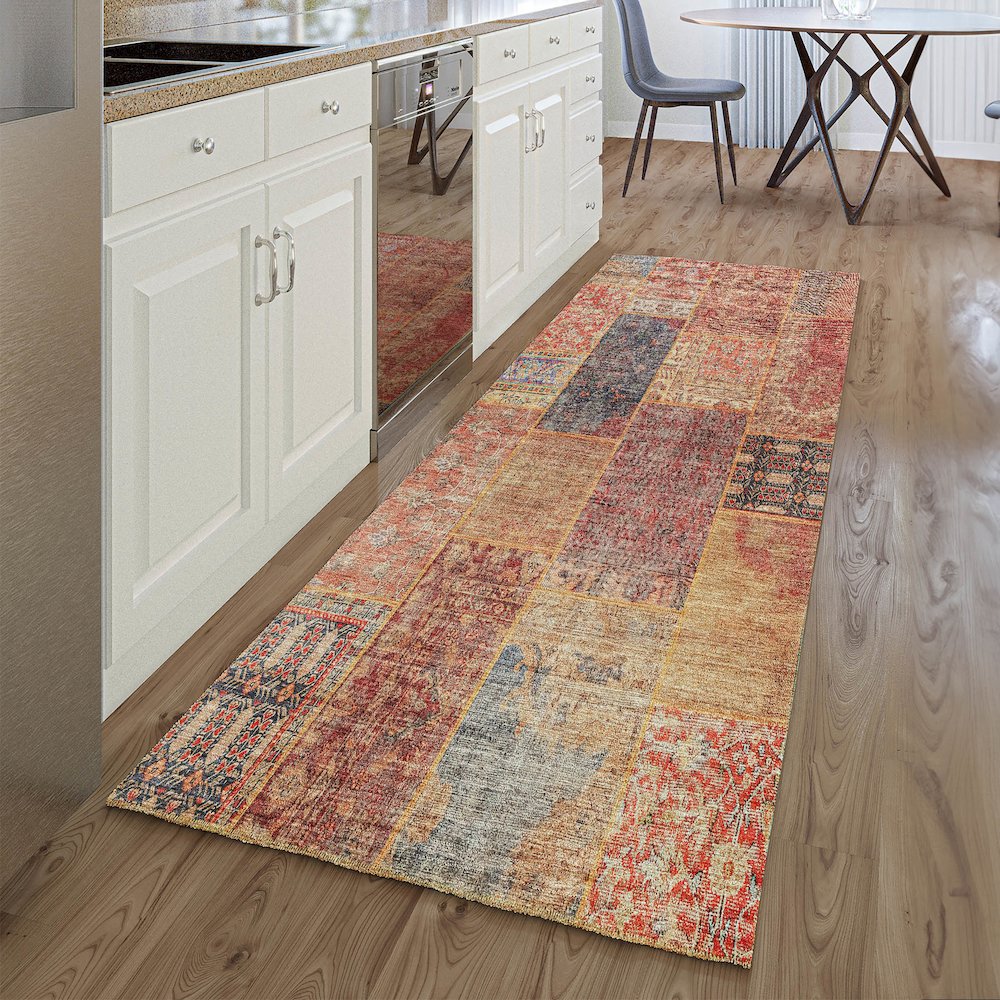 Premium Machine Washable Mayfield AMF669 Red 2'3" x 7'6" Runner Rug. Picture 5