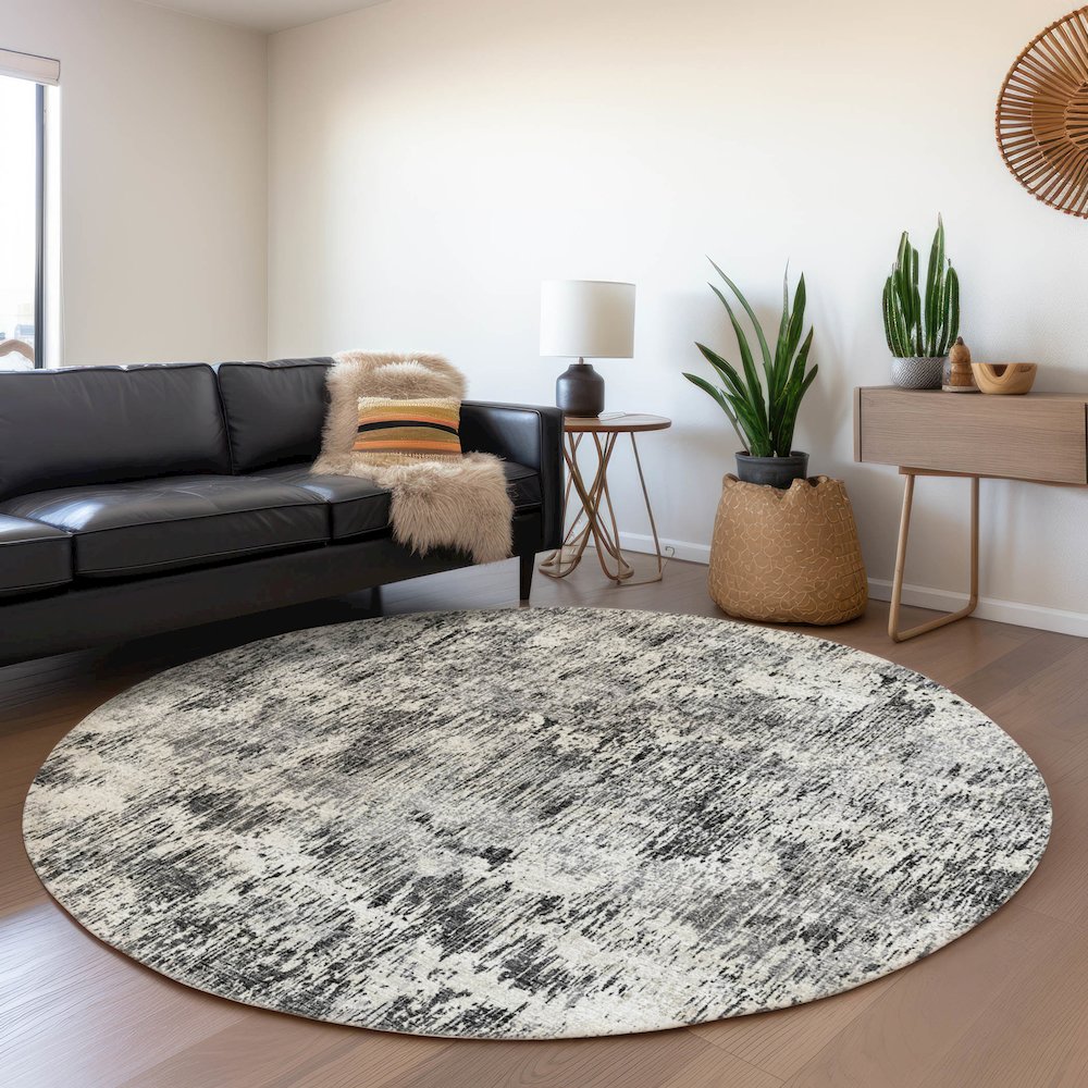 Premium Machine Washable Mayfield  Gray 8' x 8' Round Rug. Picture 5