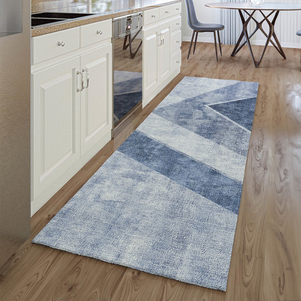 Premium Machine Washable Mayfield AMF671 Blue 2'3" x 7'6" Runner Rug. Picture 5