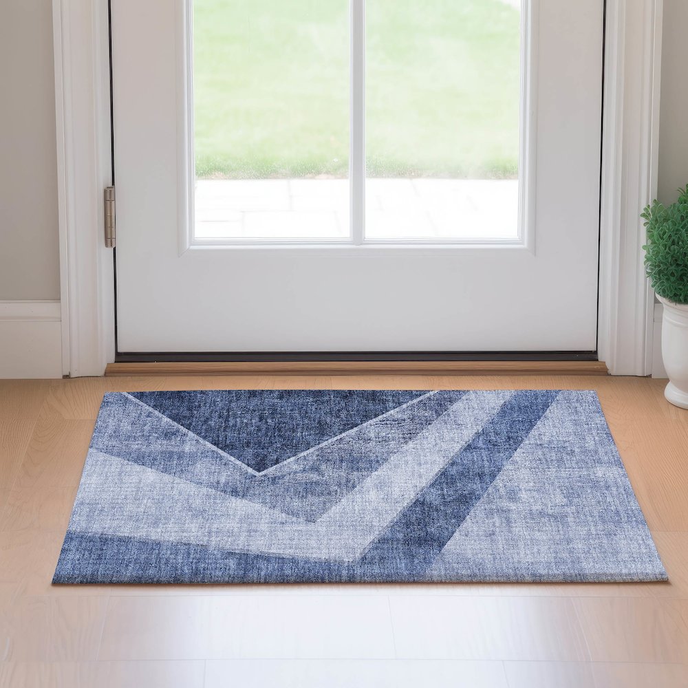 Premium Machine Washable Mayfield AMF671 Blue 1'8" x 2'6" Rug. Picture 5