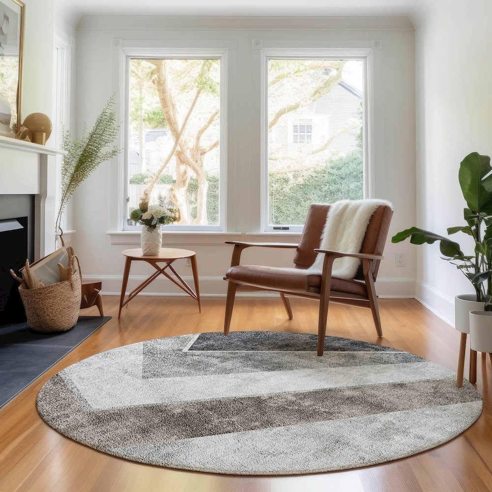 Premium Machine Washable Mayfield AMF671 Gray 8' x 8' Round Rug. Picture 5