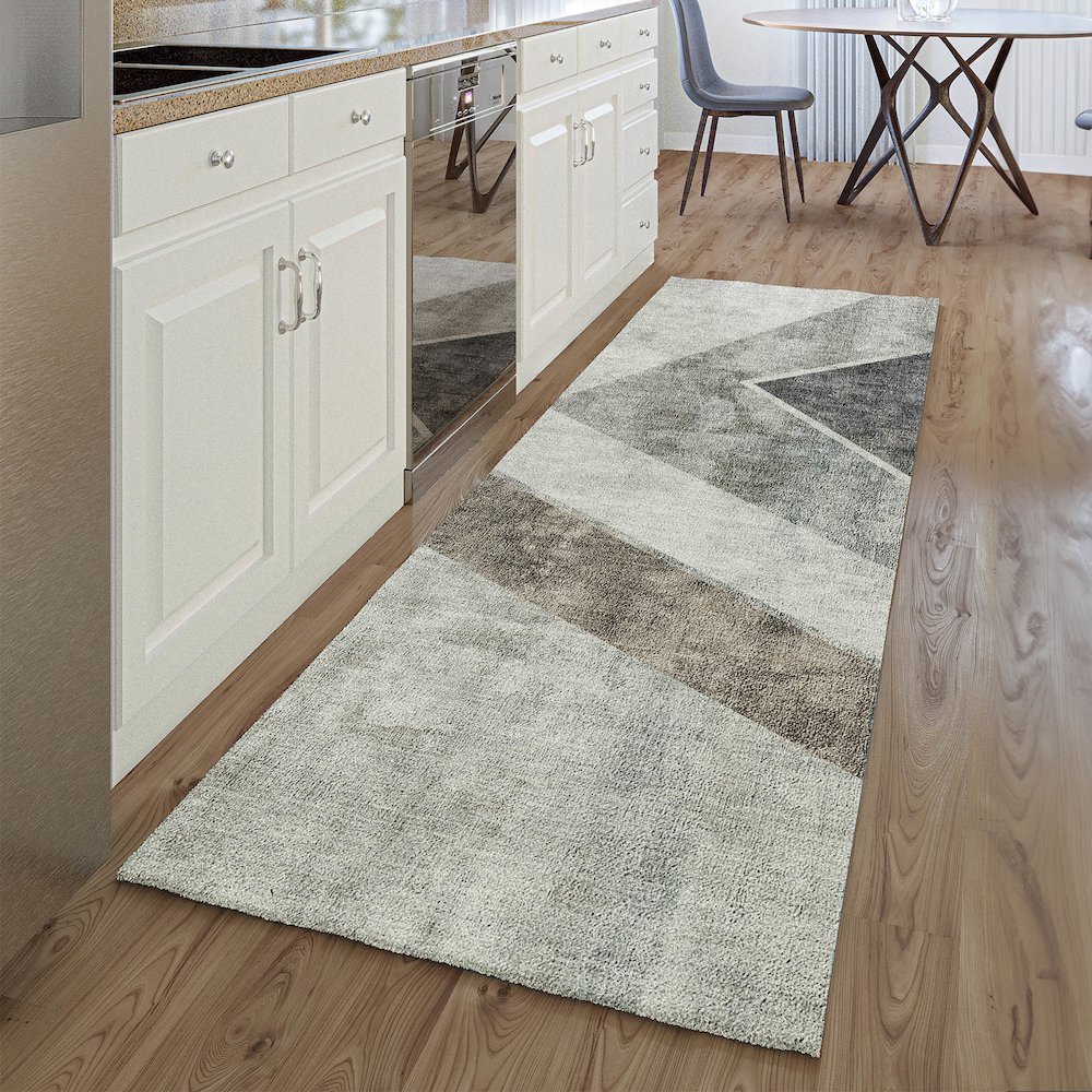 Premium Machine Washable Mayfield AMF671 Gray 2'3" x 7'6" Runner Rug. Picture 5