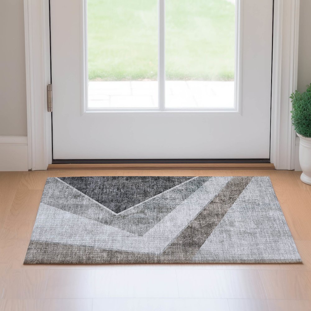 Premium Machine Washable Mayfield AMF671 Gray 1'8" x 2'6" Rug. Picture 5