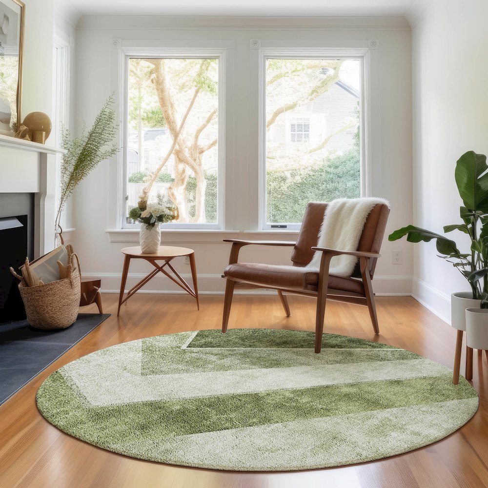Premium Machine Washable Mayfield AMF671 Olive 8' x 8' Round Rug. Picture 5