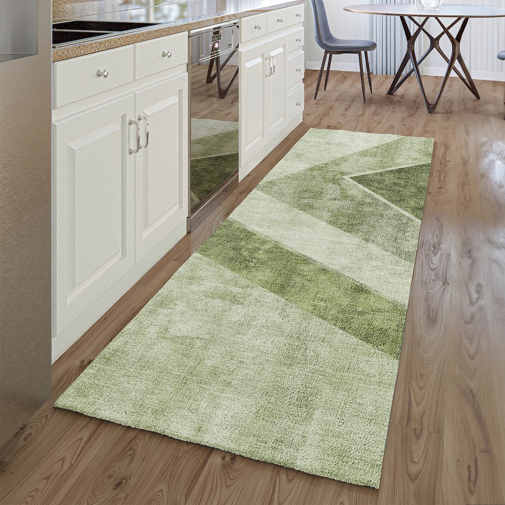 Premium Machine Washable Mayfield AMF671 Olive 2'3" x 7'6" Runner Rug. Picture 5
