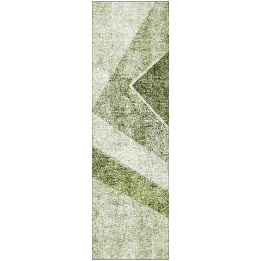 Premium Machine Washable Mayfield AMF671 Olive 2'3" x 7'6" Runner Rug. Picture 1
