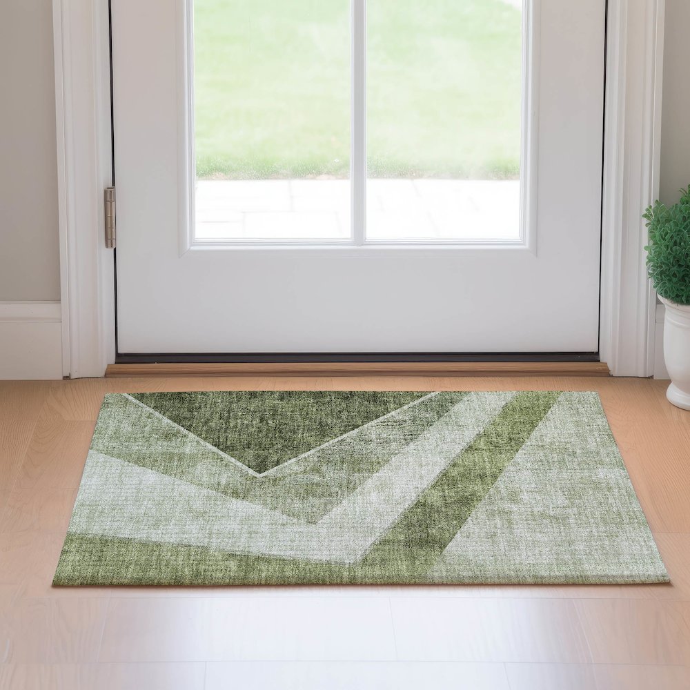 Premium Machine Washable Mayfield AMF671 Olive 1'8" x 2'6" Rug. Picture 5