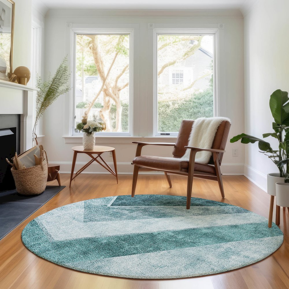 Premium Machine Washable Mayfield AMF671 Teal 8' x 8' Round Rug. Picture 5