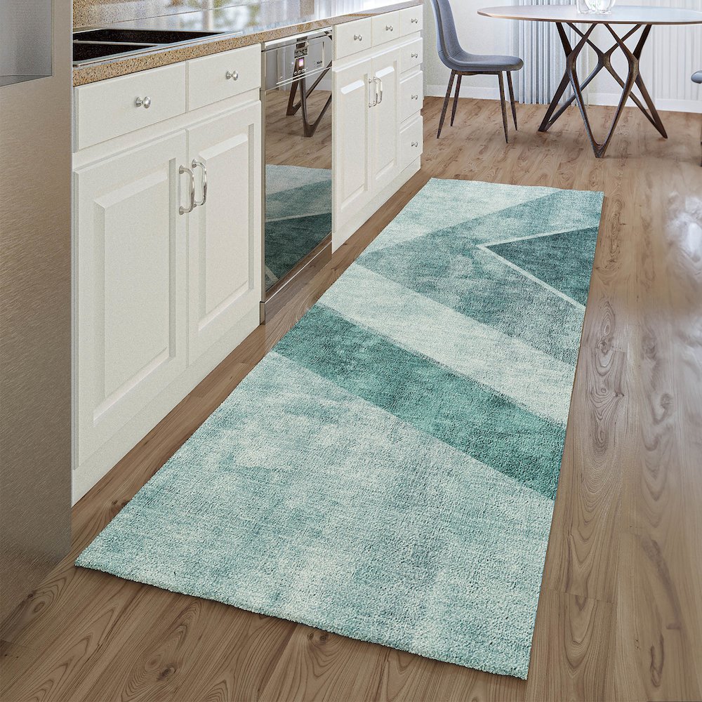 Premium Machine Washable Mayfield AMF671 Teal 2'3" x 7'6" Runner Rug. Picture 5