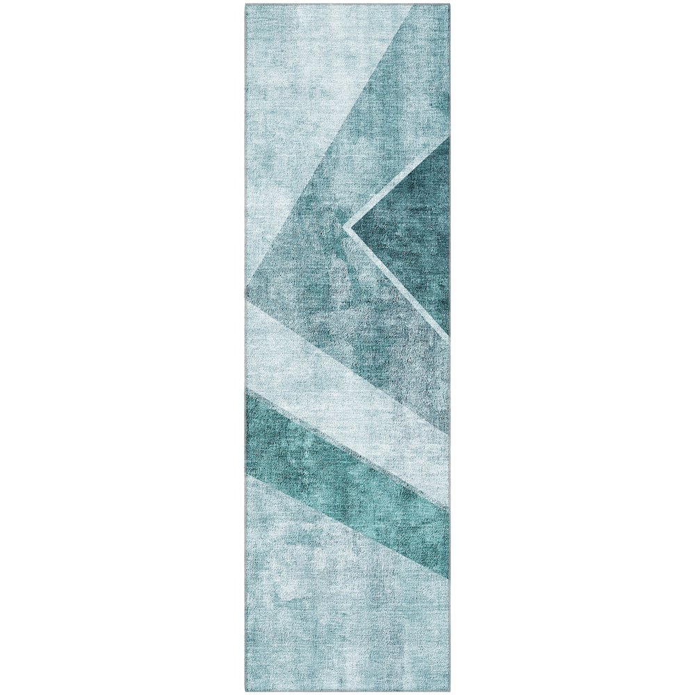 Premium Machine Washable Mayfield AMF671 Teal 2'3" x 7'6" Runner Rug. Picture 1