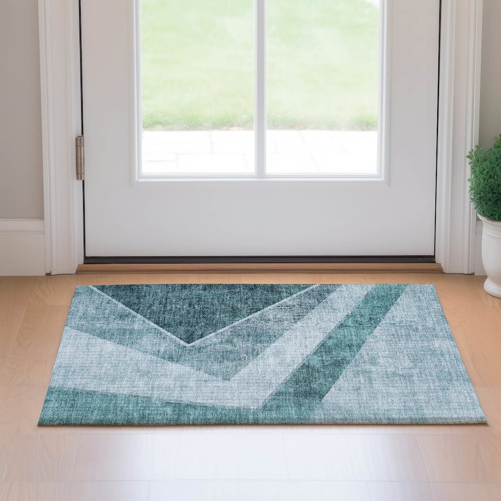 Premium Machine Washable Mayfield AMF671 Teal 1'8" x 2'6" Rug. Picture 5