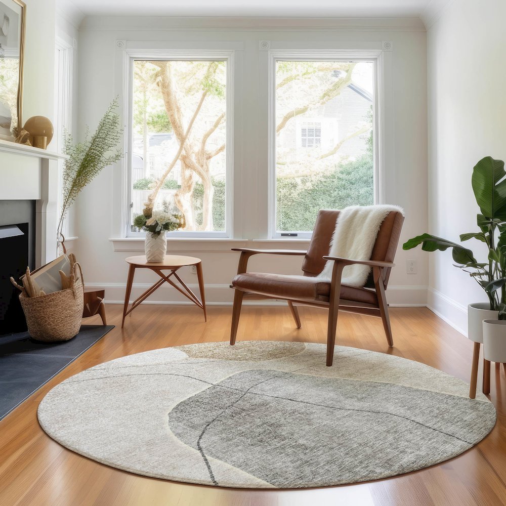 Premium Machine Washable Mayfield AMF672 Beige 8' x 8' Round Rug. Picture 5