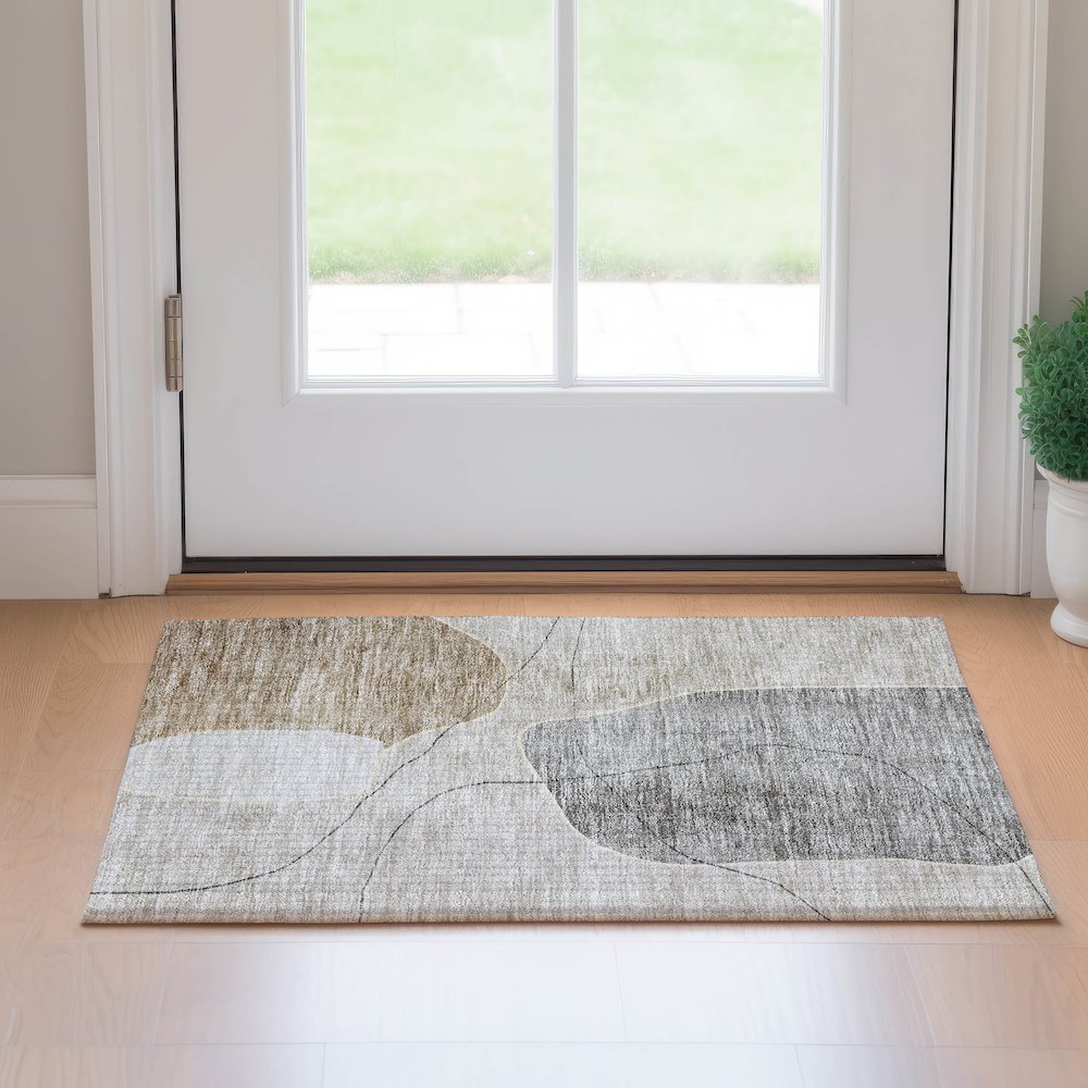 Premium Machine Washable Mayfield AMF672 Beige 1'8" x 2'6" Rug. Picture 5