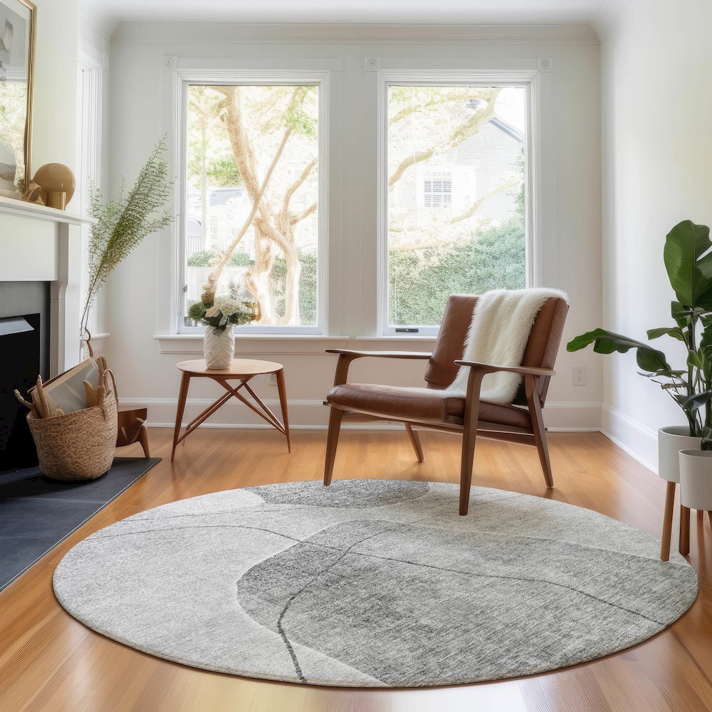 Premium Machine Washable Mayfield AMF672 Gray 8' x 8' Round Rug. Picture 5