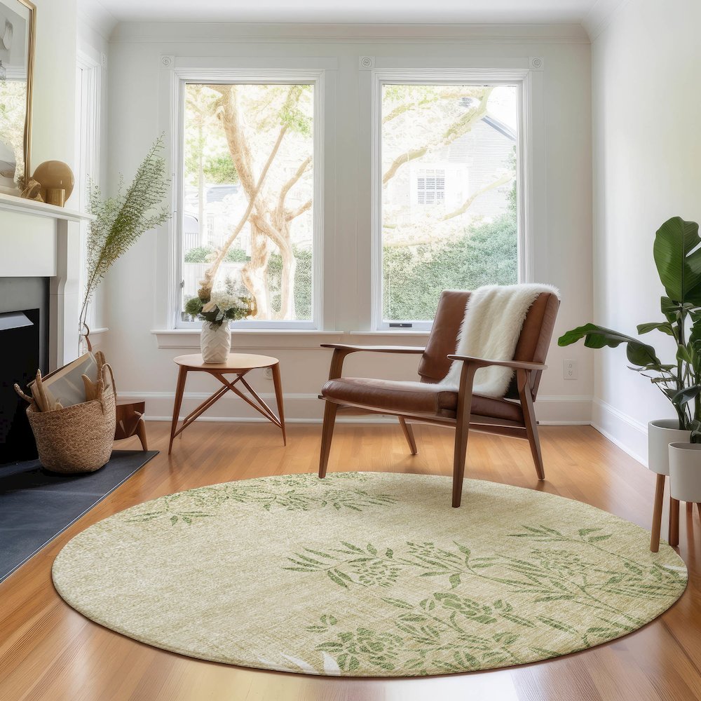 Premium Machine Washable Mayfield AMF673 Khaki 8' x 8' Round Rug. Picture 5
